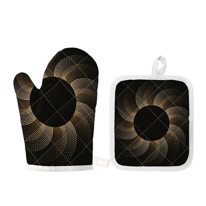 Halftone Dot Sun Print Oven Mitt And Pot Holder Set