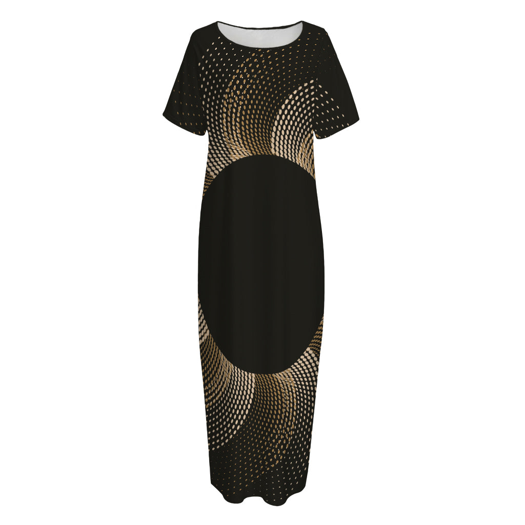 Halftone Dot Sun Print Short Sleeve Long Nightdress