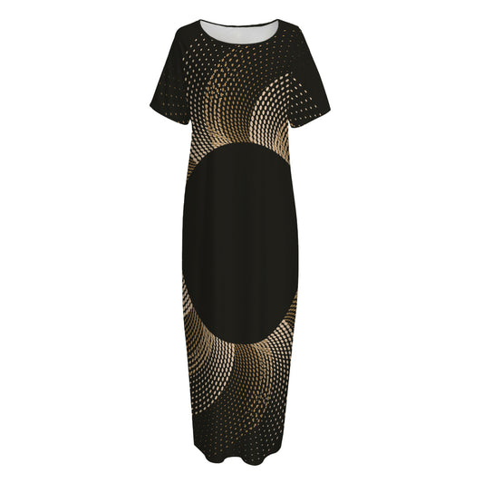 Halftone Dot Sun Print Short Sleeve Long Nightdress