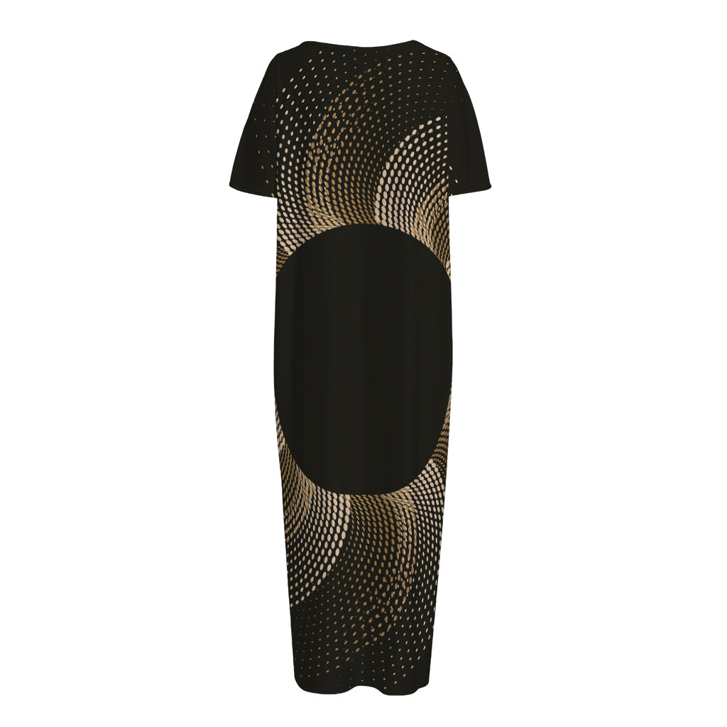 Halftone Dot Sun Print Short Sleeve Long Nightdress