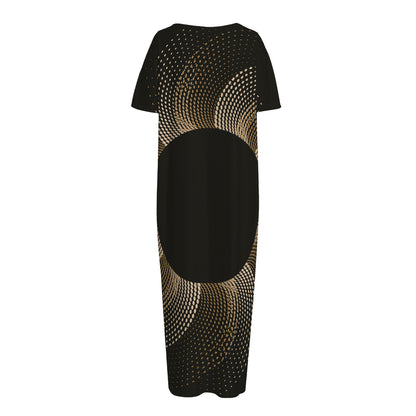 Halftone Dot Sun Print Short Sleeve Long Nightdress