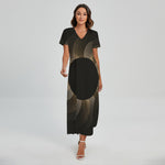 Halftone Dot Sun Print Short Sleeve Maxi Dress