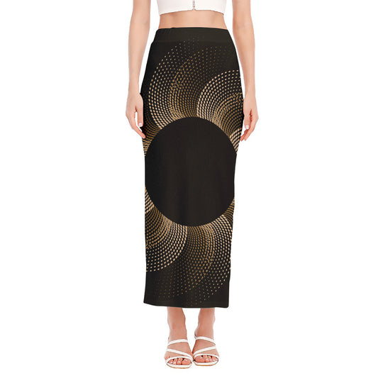 Halftone Dot Sun Print Side Slit Maxi Skirt