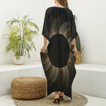 Halftone Dot Sun Print Silk V-Neck Kaftan Dress