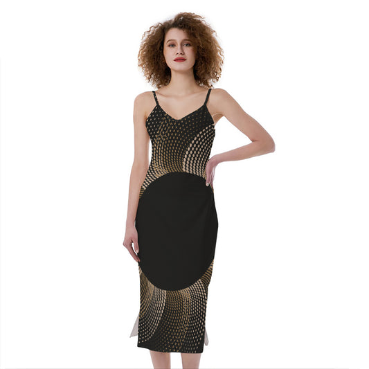 Halftone Dot Sun Print Slim Fit Midi Cami Dress