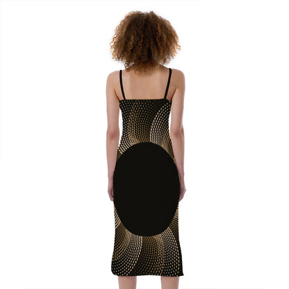 Halftone Dot Sun Print Slim Fit Midi Cami Dress