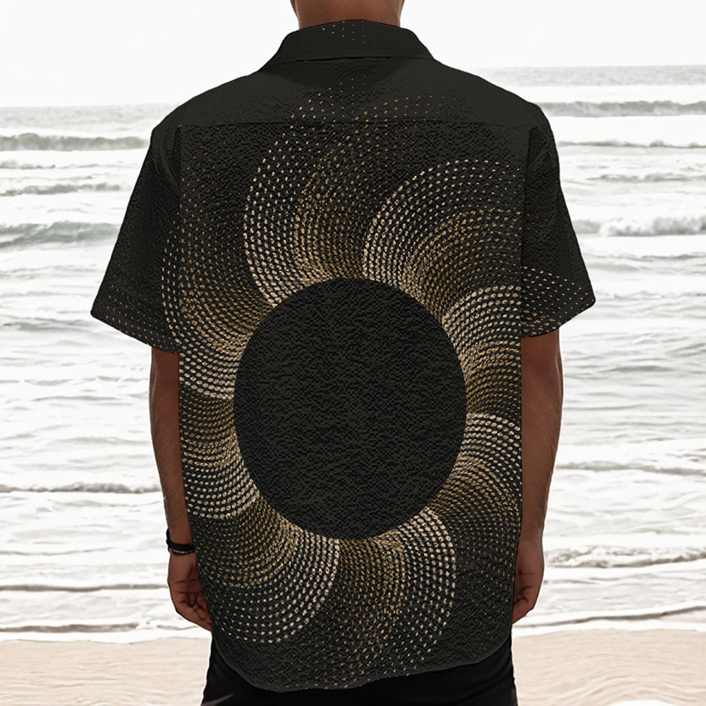 Halftone Dot Sun Print Textured Short Sleeve Shirt