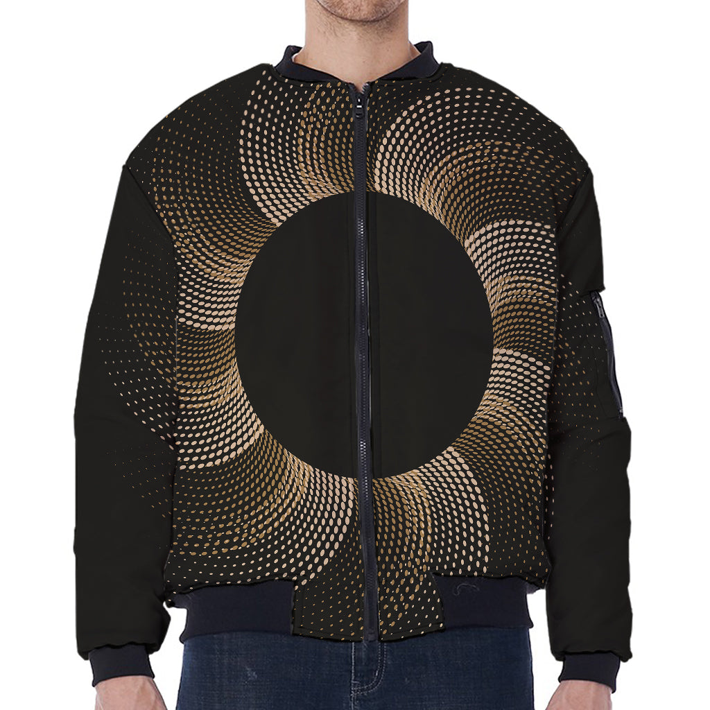 Halftone Dot Sun Print Zip Sleeve Bomber Jacket