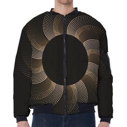 Halftone Dot Sun Print Zip Sleeve Bomber Jacket