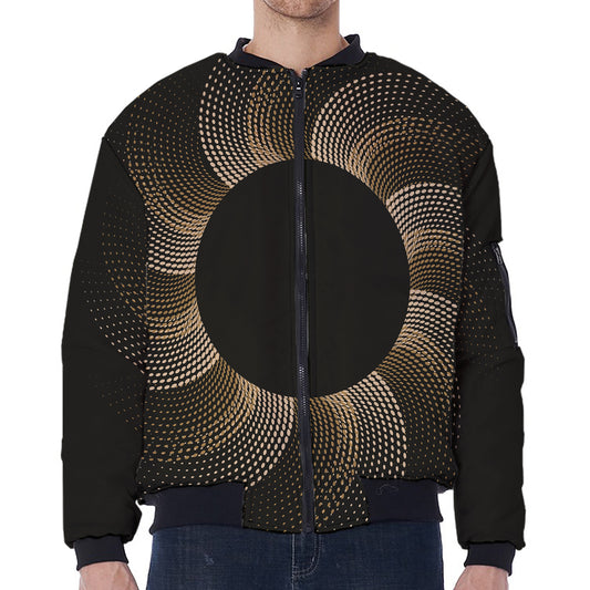 Halftone Dot Sun Print Zip Sleeve Bomber Jacket
