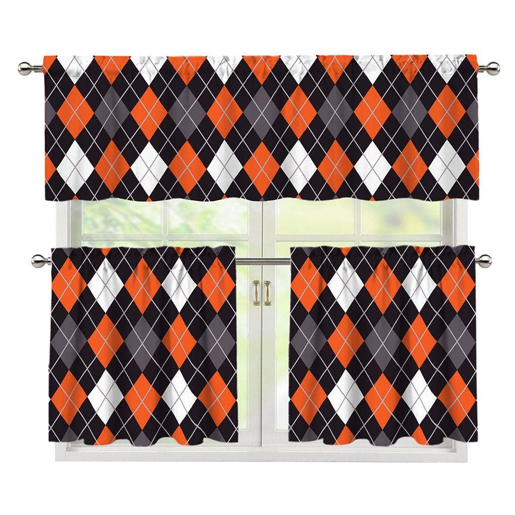 Halloween Argyle Pattern Print 3 Piece Kitchen Curtains