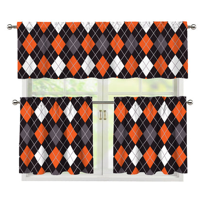 Halloween Argyle Pattern Print 3 Piece Kitchen Curtains