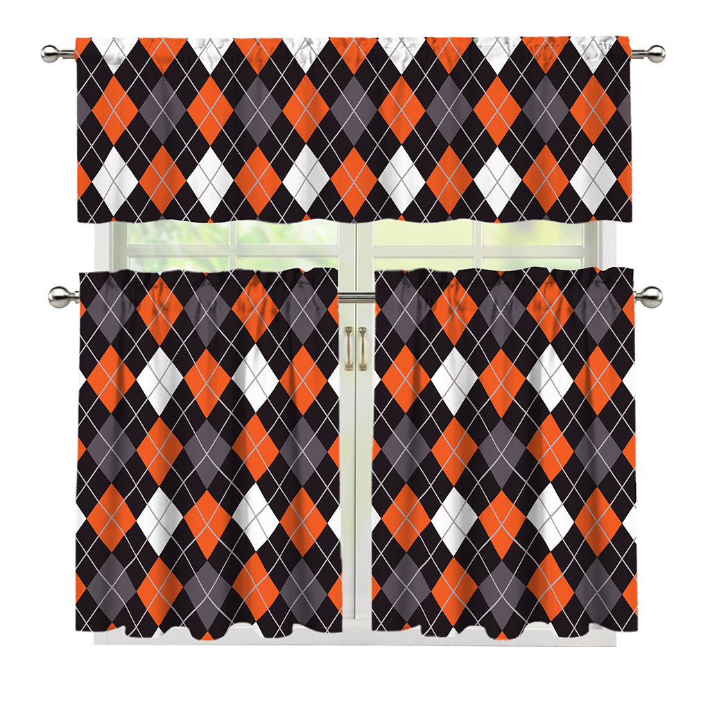 Halloween Argyle Pattern Print 3 Piece Kitchen Curtains