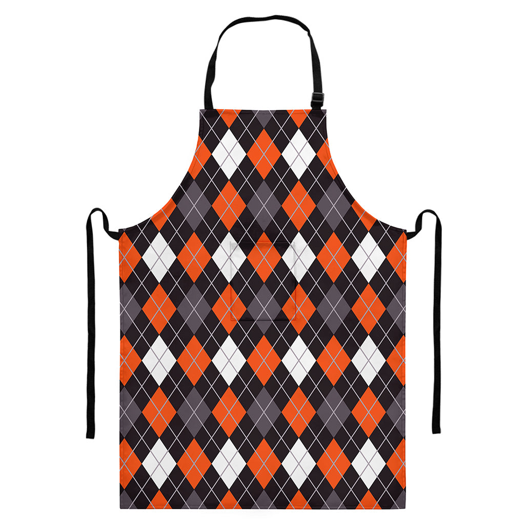 Halloween Argyle Pattern Print Bib Apron With Pocket