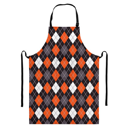 Halloween Argyle Pattern Print Bib Apron With Pocket