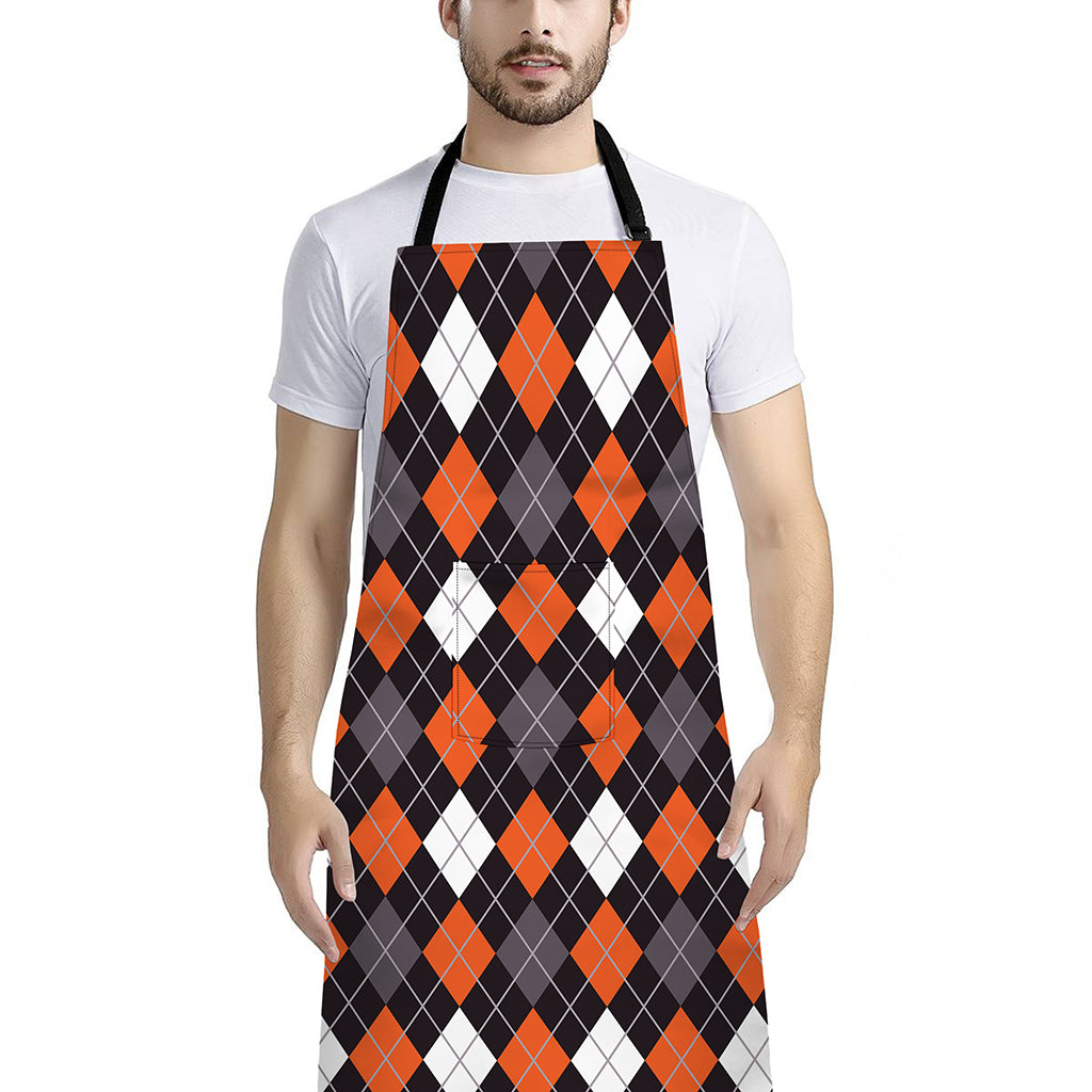 Halloween Argyle Pattern Print Bib Apron With Pocket