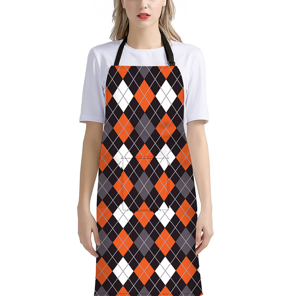 Halloween Argyle Pattern Print Bib Apron With Pocket
