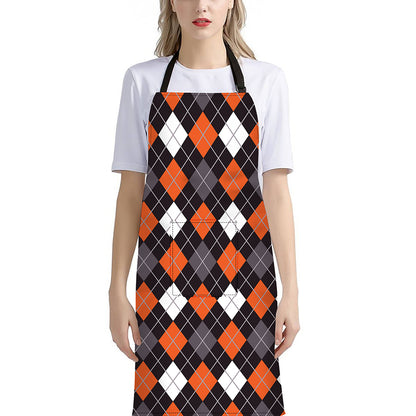 Halloween Argyle Pattern Print Bib Apron With Pocket