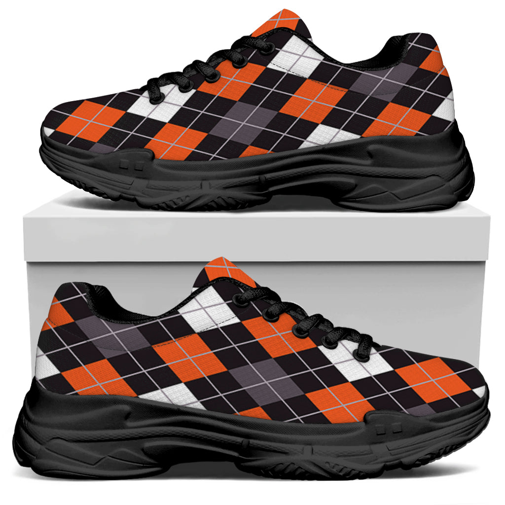 Halloween Argyle Pattern Print Black Chunky Shoes