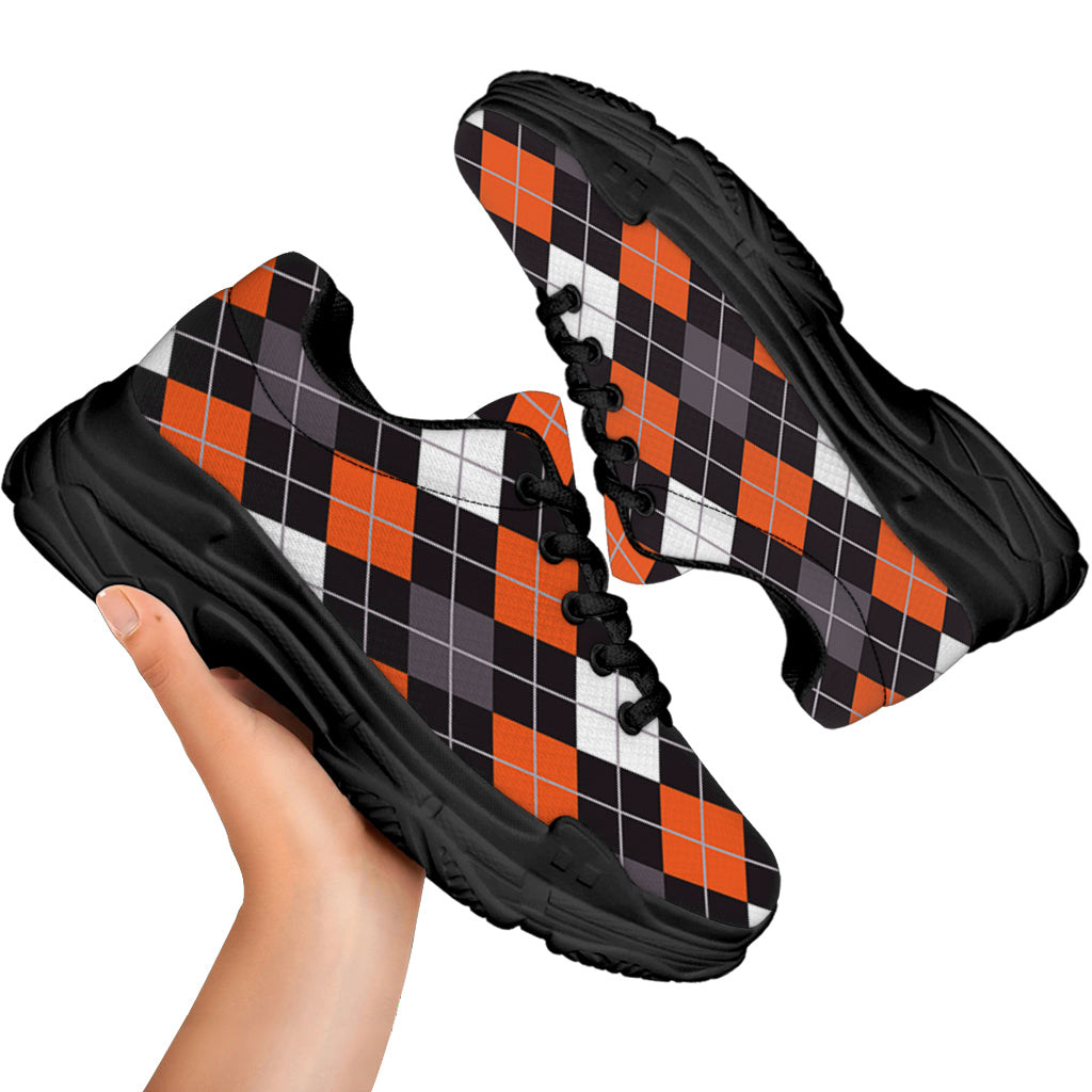Halloween Argyle Pattern Print Black Chunky Shoes