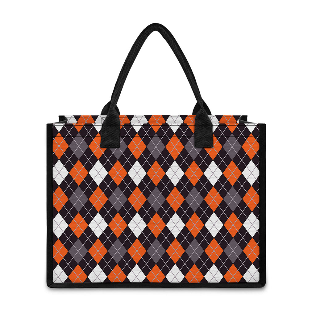 Halloween Argyle Pattern Print Canvas Tote Bag