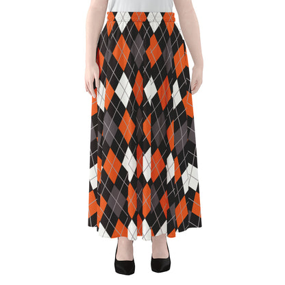 Halloween Argyle Pattern Print Chiffon Maxi Skirt