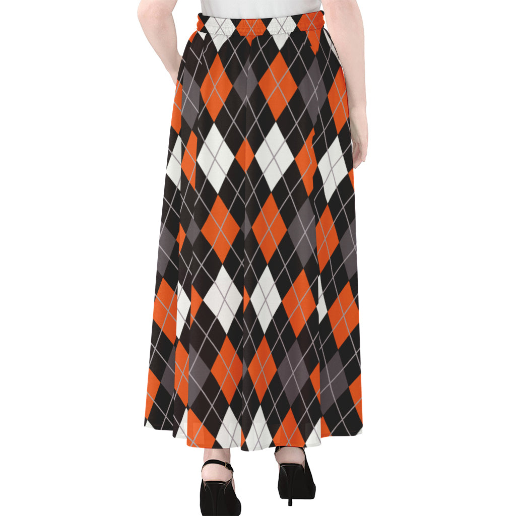 Halloween Argyle Pattern Print Chiffon Maxi Skirt
