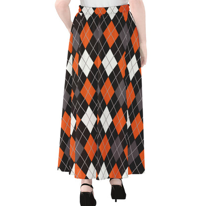 Halloween Argyle Pattern Print Chiffon Maxi Skirt