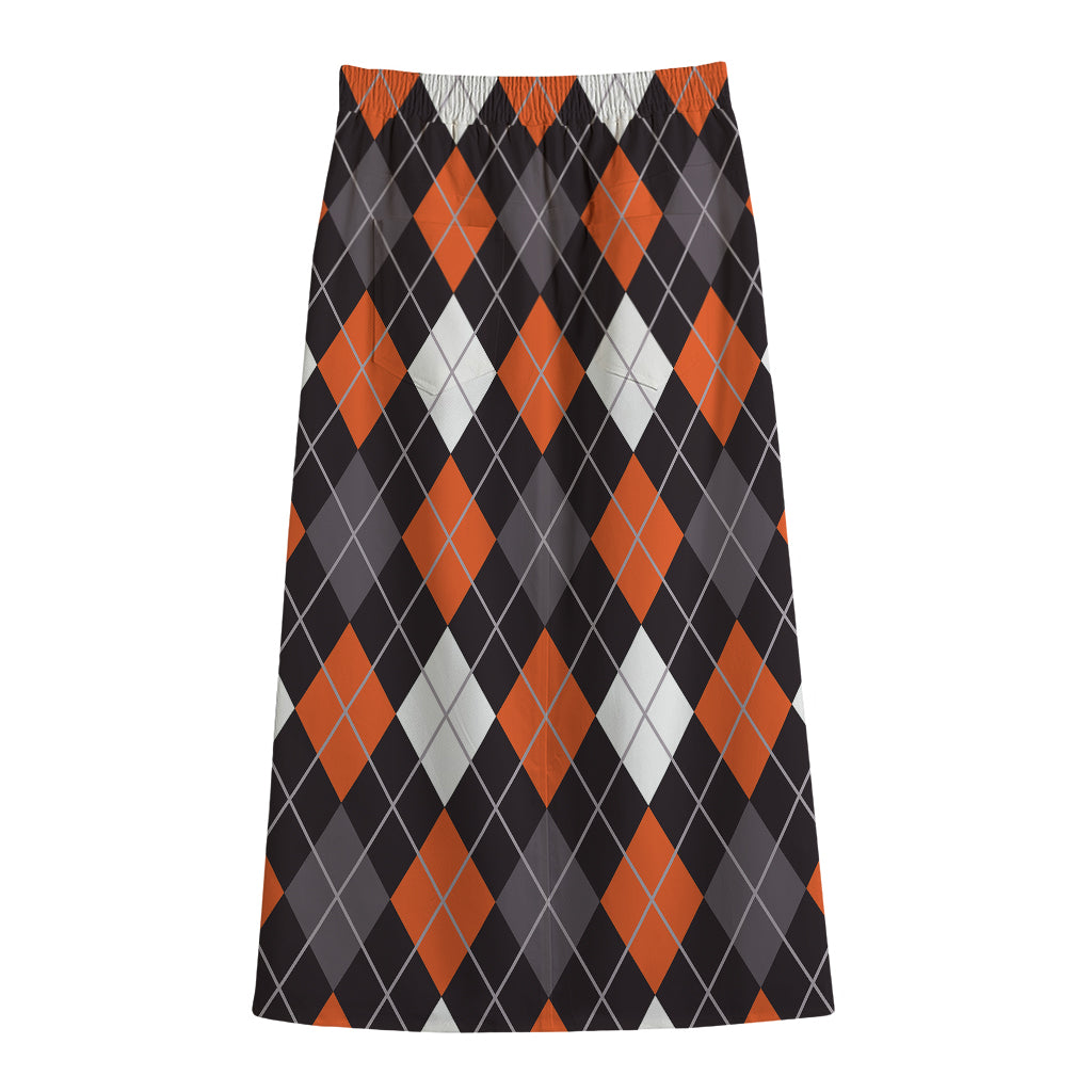 Halloween Argyle Pattern Print Cotton Front Slit Maxi Skirt