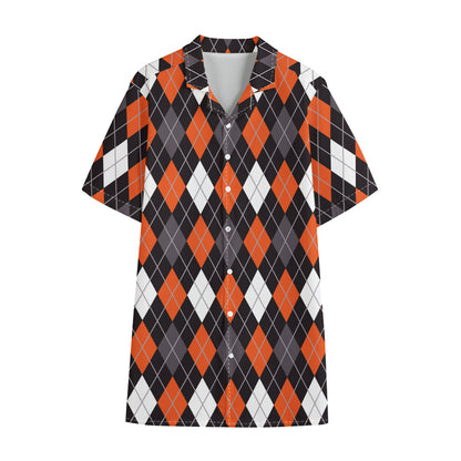 Halloween Argyle Pattern Print Cotton Hawaiian Shirt