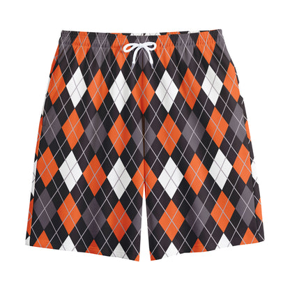 Halloween Argyle Pattern Print Cotton Shorts