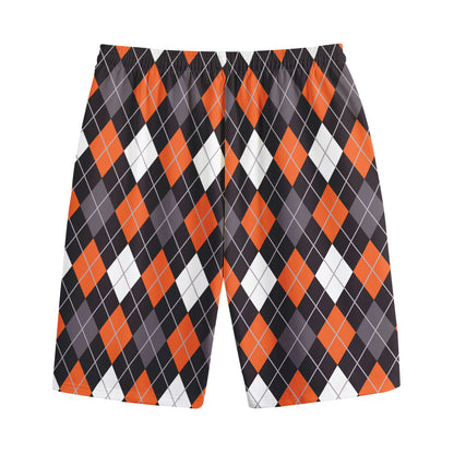Halloween Argyle Pattern Print Cotton Shorts