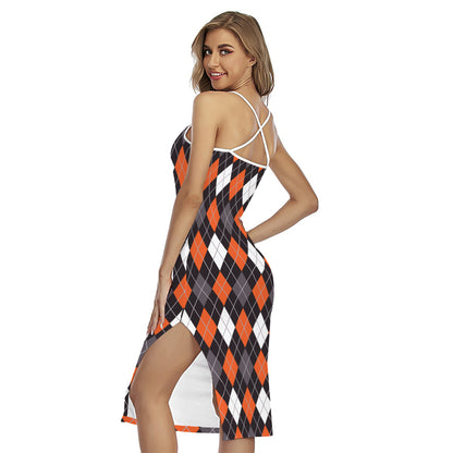 Halloween Argyle Pattern Print Cross Back Cami Dress