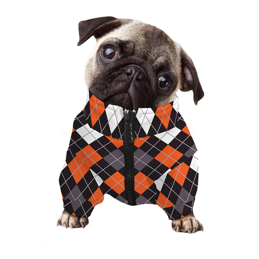 Halloween Argyle Pattern Print Dog Zip Up Jacket