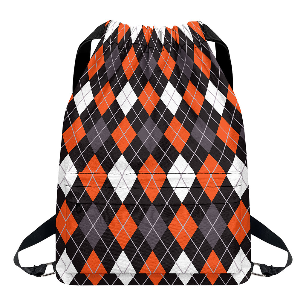 Halloween Argyle Pattern Print Drawstring Backpack