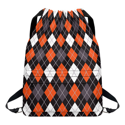 Halloween Argyle Pattern Print Drawstring Backpack