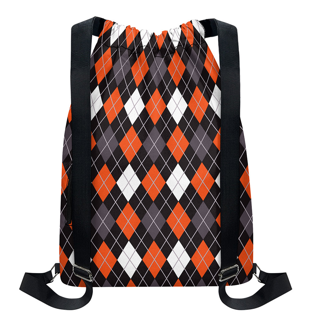 Halloween Argyle Pattern Print Drawstring Backpack