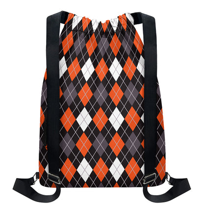Halloween Argyle Pattern Print Drawstring Backpack