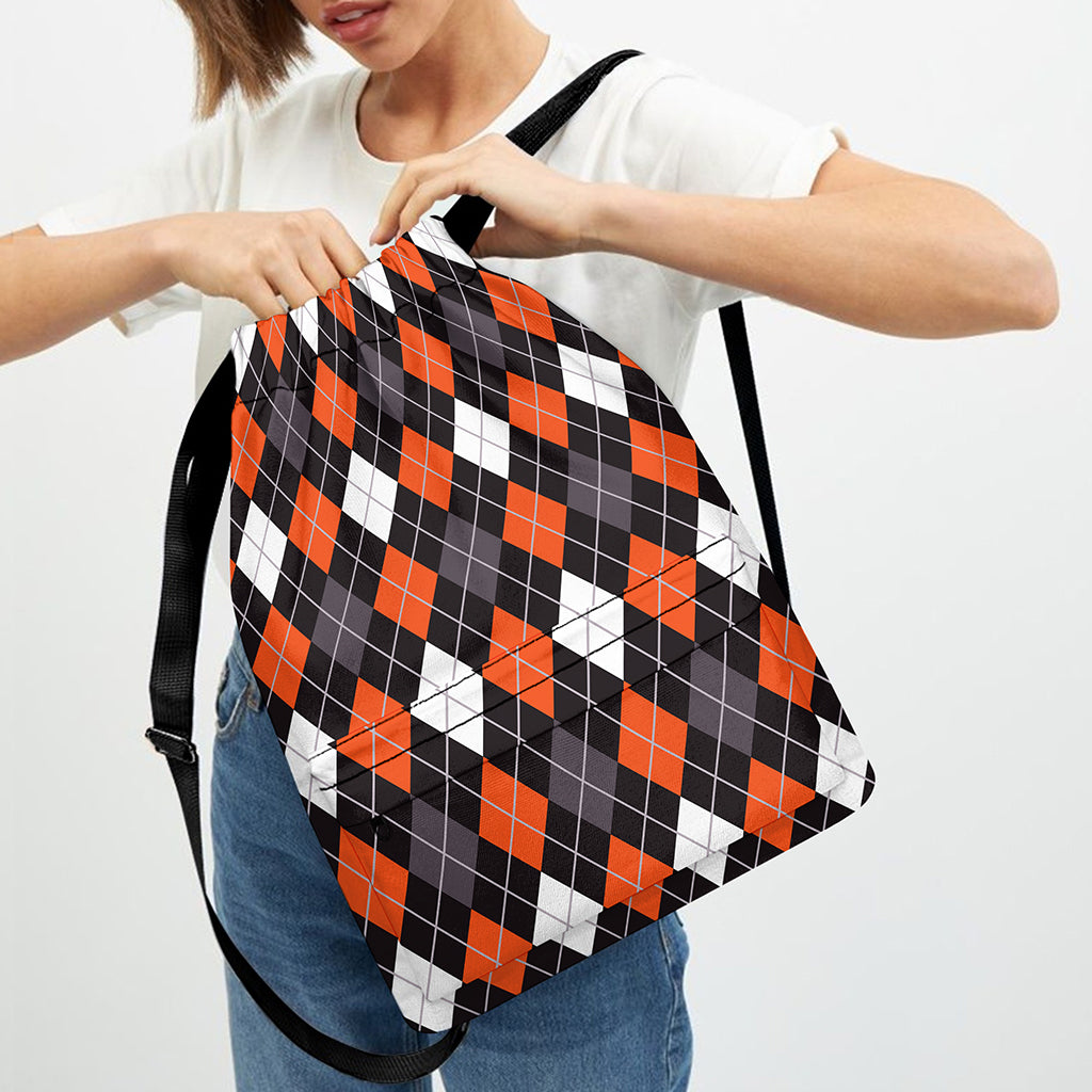 Halloween Argyle Pattern Print Drawstring Backpack