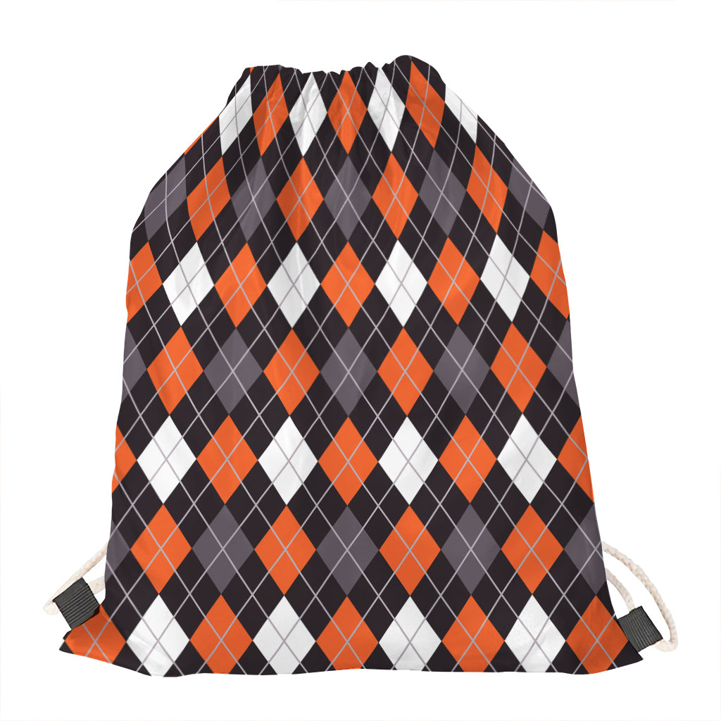 Halloween Argyle Pattern Print Drawstring Bag