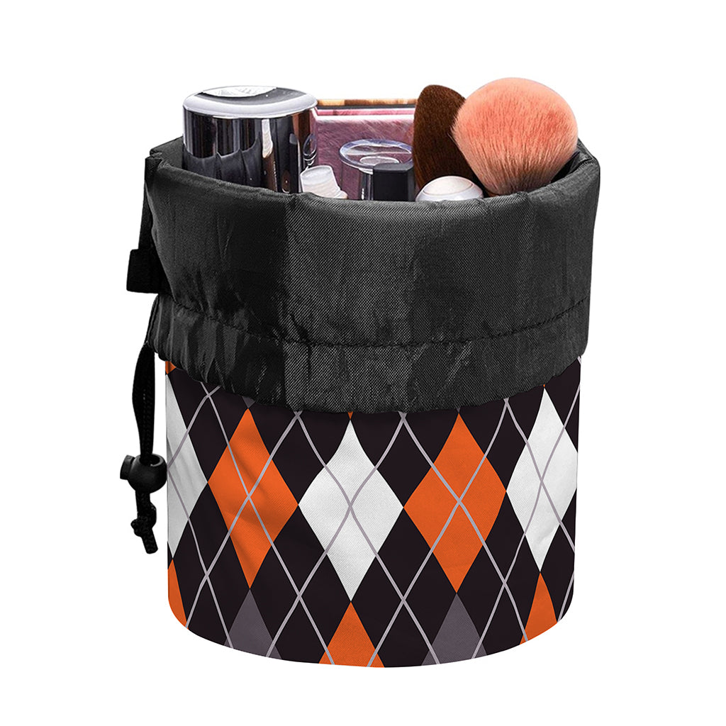 Halloween Argyle Pattern Print Drawstring Makeup Bag