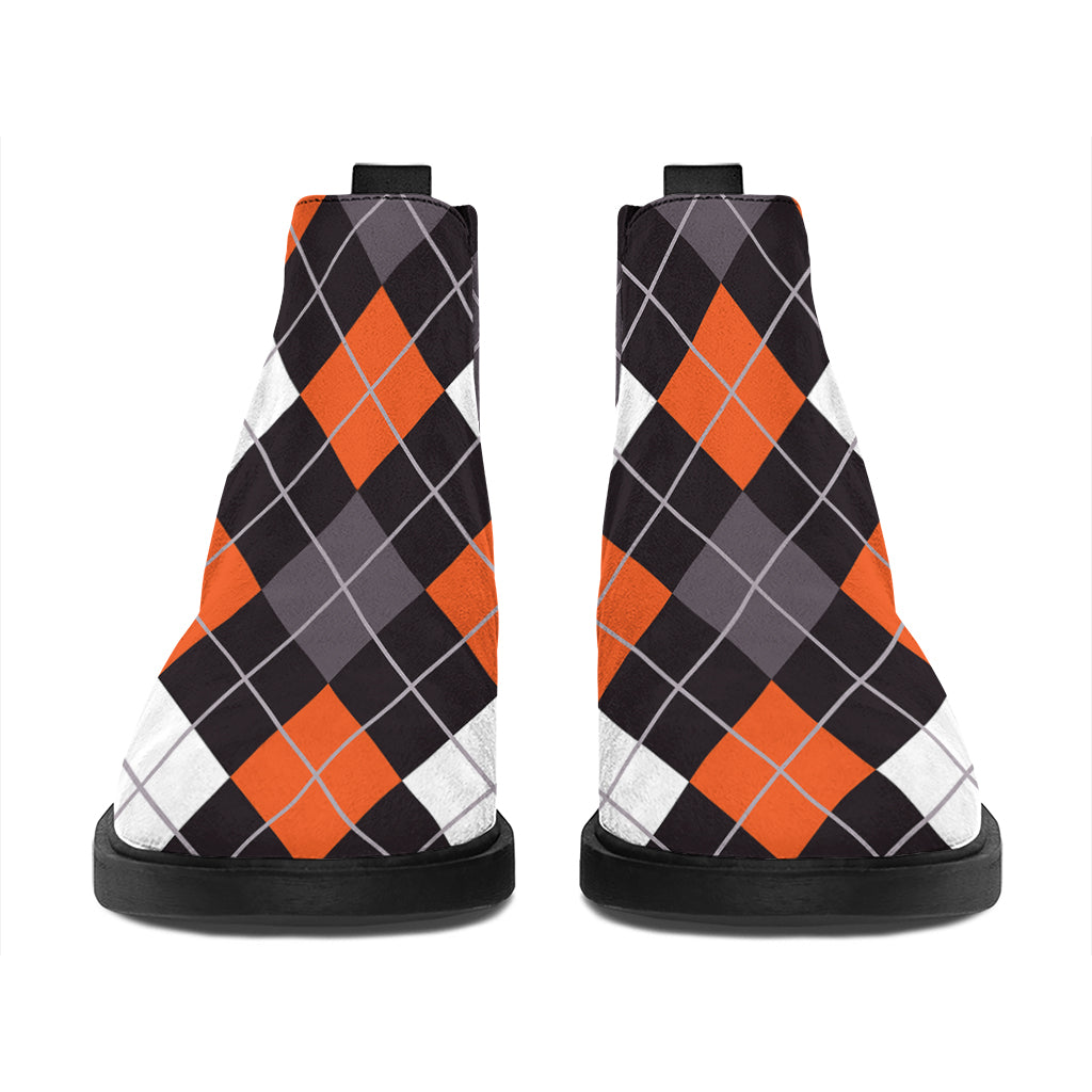Halloween Argyle Pattern Print Flat Ankle Boots