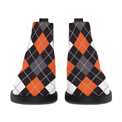 Halloween Argyle Pattern Print Flat Ankle Boots