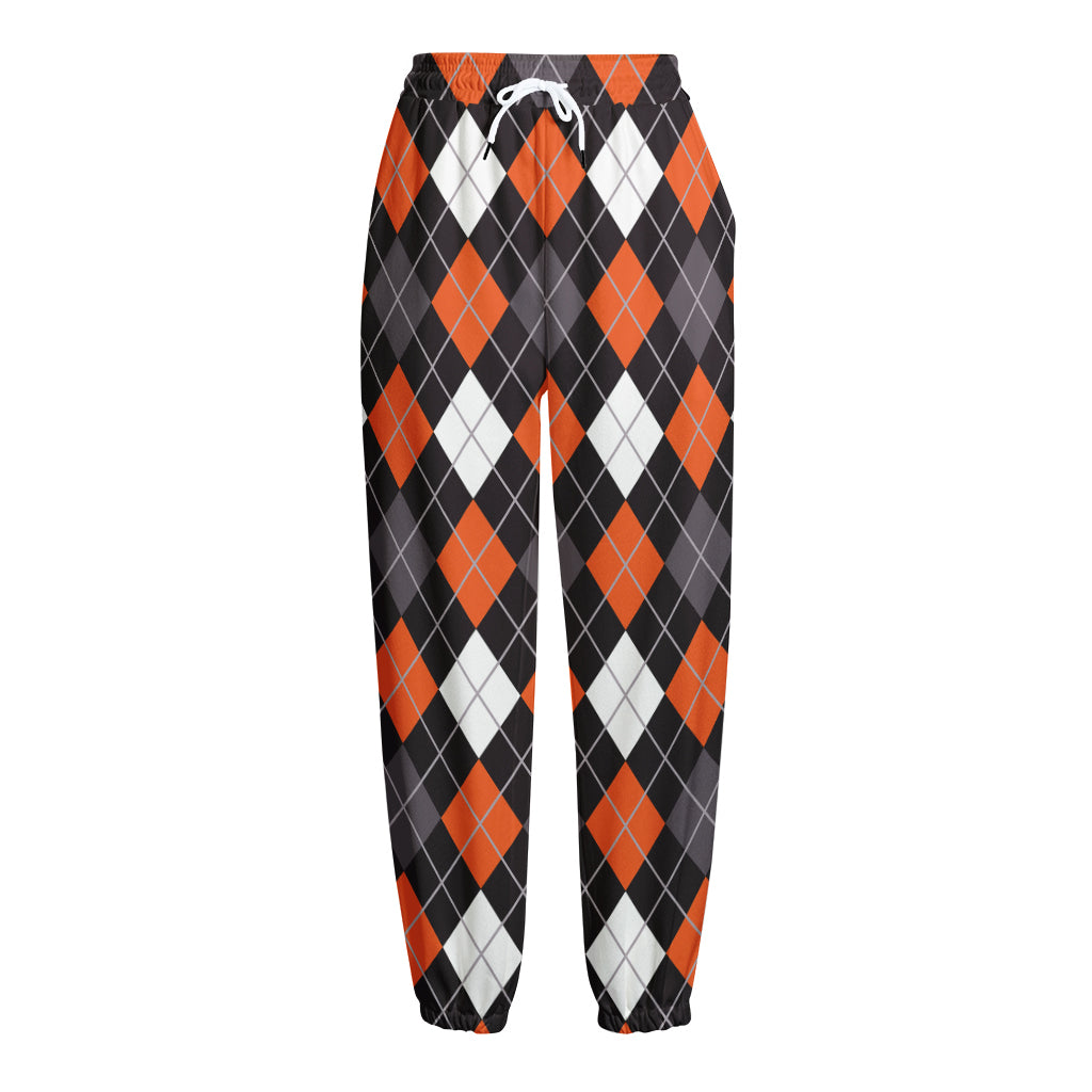 Halloween Argyle Pattern Print Fleece Lined Knit Pants