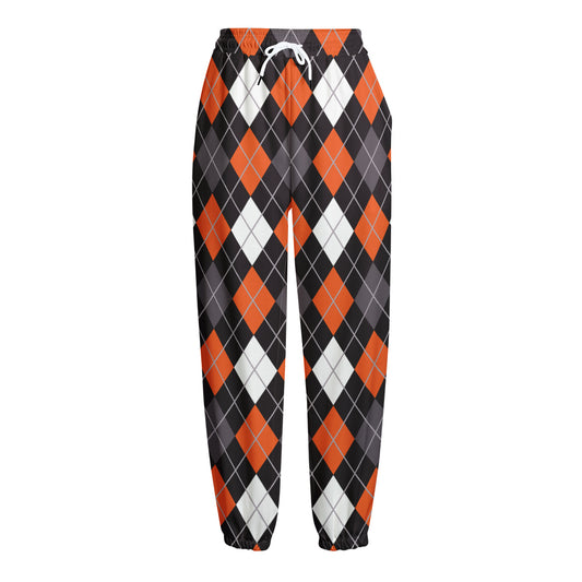 Halloween Argyle Pattern Print Fleece Lined Knit Pants