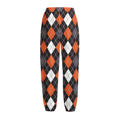 Halloween Argyle Pattern Print Fleece Lined Knit Pants