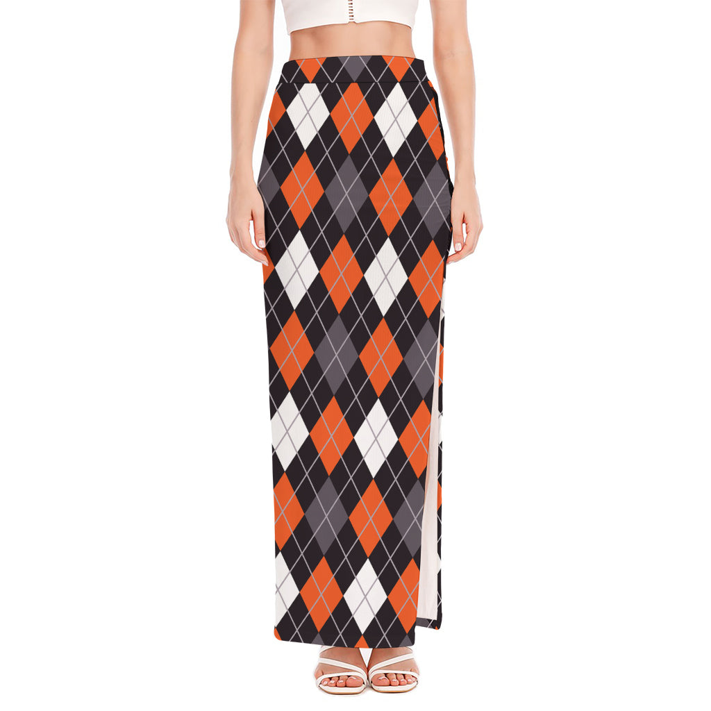 Halloween Argyle Pattern Print High Slit Maxi Skirt