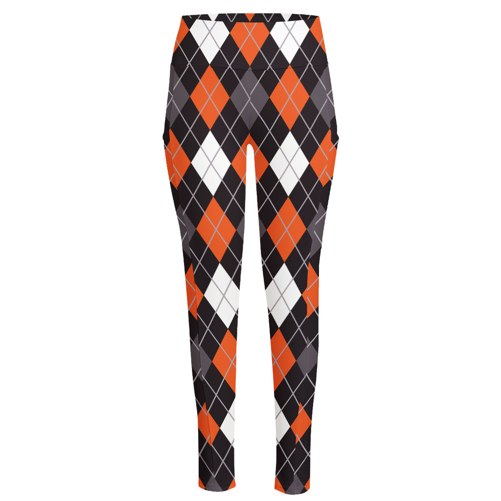 Halloween Argyle Pattern Print High-Waisted Pocket Leggings
