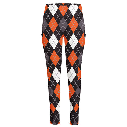 Halloween Argyle Pattern Print High-Waisted Pocket Leggings