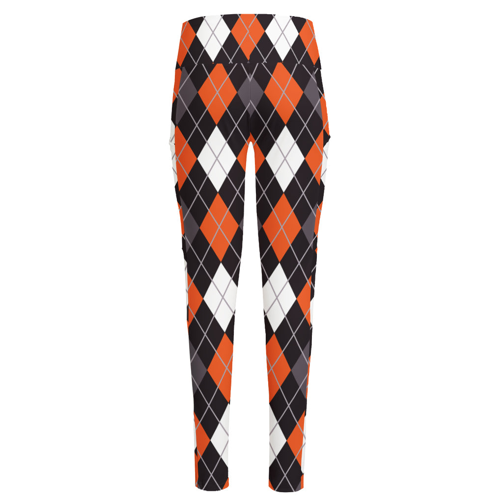 Halloween Argyle Pattern Print High-Waisted Pocket Leggings